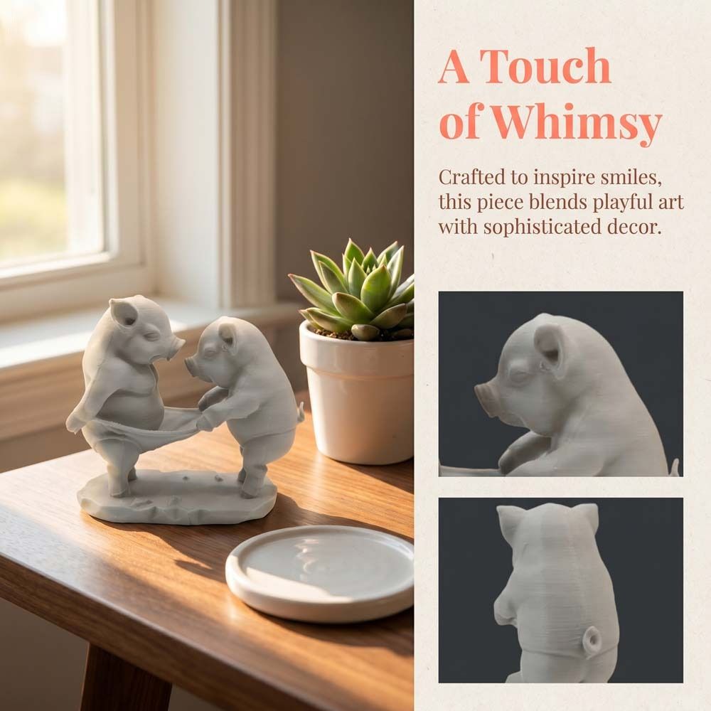 Animal Crafts Cartoon Pig Figurine Creative Animal Pig Model 3D Printed Pig Toy Home Decoration