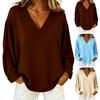 Женские топы V-образный вырез длинный рукав свободного кроя пуловеры однотонная повседневная блузка для работы, вечеринки, свиданий