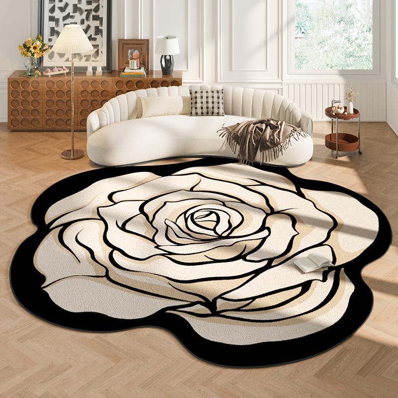 Irregular Bedside Plush Floor Mat French Retro Rugs for Bedroom Large Area Living Room Decoration Carpet Flower Shaped Study Rug