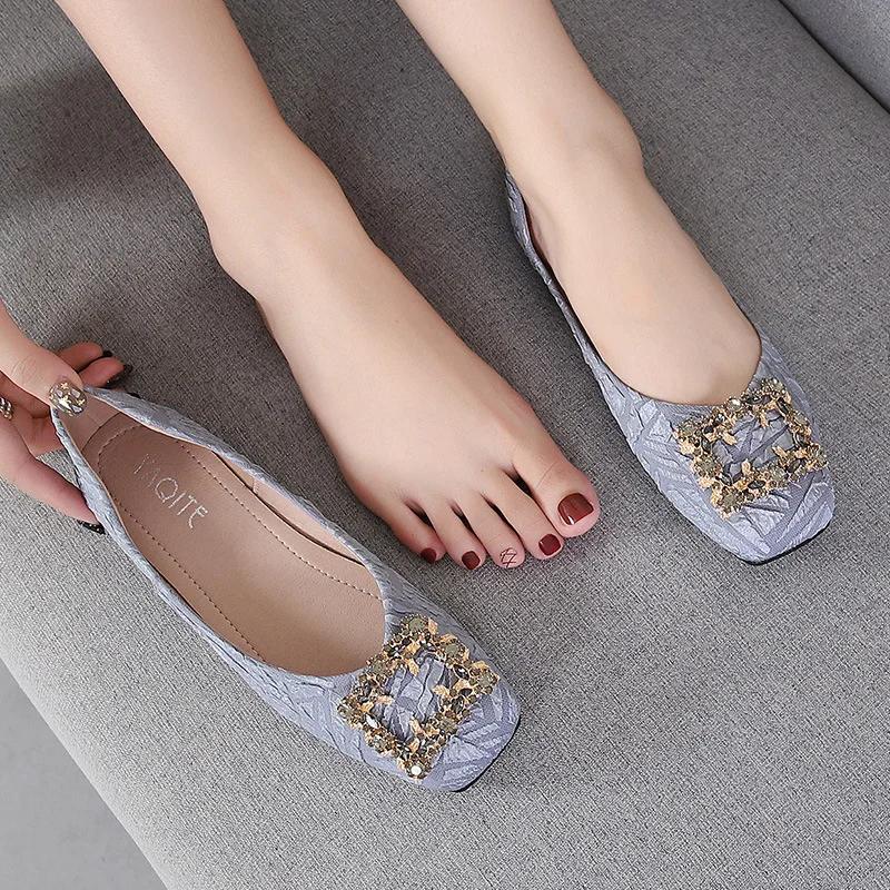 Модные изысканные женские туфли, модные повседневные туфли на плоской подошве с узором Water Diamond, с неглубоким носком и квадратной подошвой, женские рабочие туфли с мягкой подошвой