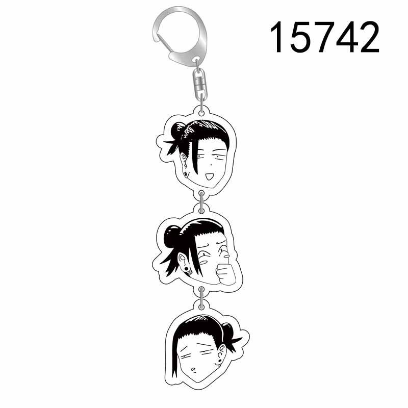 Satoru Gojo Summer Oil Keychain & Acrylic Pendant Set Featuring Jie Dog Rolling Espada Fushiguro Hui from Curse Back Battle Animation.