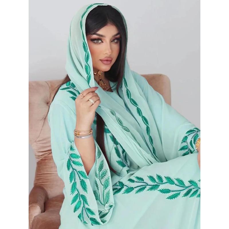 Ид мусульманское Абая для женщин платье с вышивкой и шарфом платье Дубай арабский длинный халат Марокко Абая кафтан головной платок великолепный