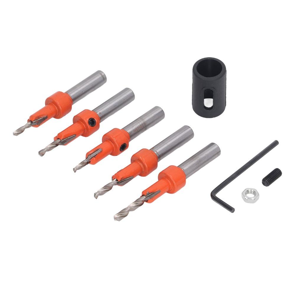 5pcs High Carbon Steel Countersink Drill Bit Set Round Shank Chamfering Drill Bit For Woodworking