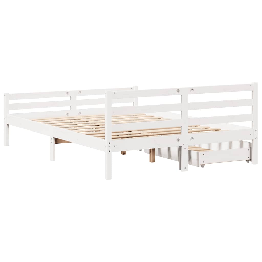 Vidaxl Rama Łóżka Bez Materaca, Biała, 135X190 Cm, Lite Drewno Sosnowe