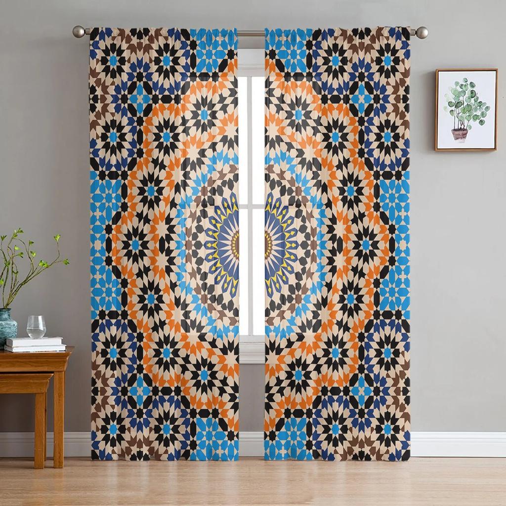 Morocco Ornament Tulle Curtains for Living Room Bedroom Window Sheer Curtains Kitchen Balcony Voile Curtains