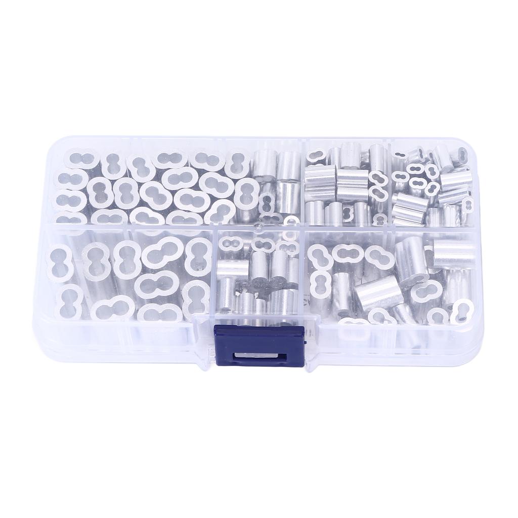 Набор обжимных петель-гильз 180 шт., 6 размеров, алюминиевые двухствольные обжимные гильзы, универсальные для тросов