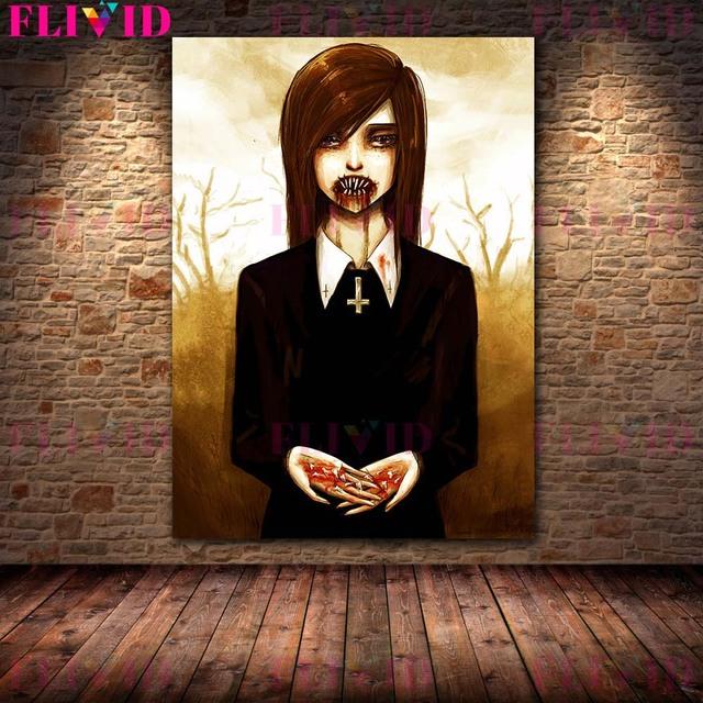 Ужасная готическая девушка, винтажная настенная живопись маслом, коробка Пандоры, художественный постер и печатное украшение для дома «Маленькая ведьма»