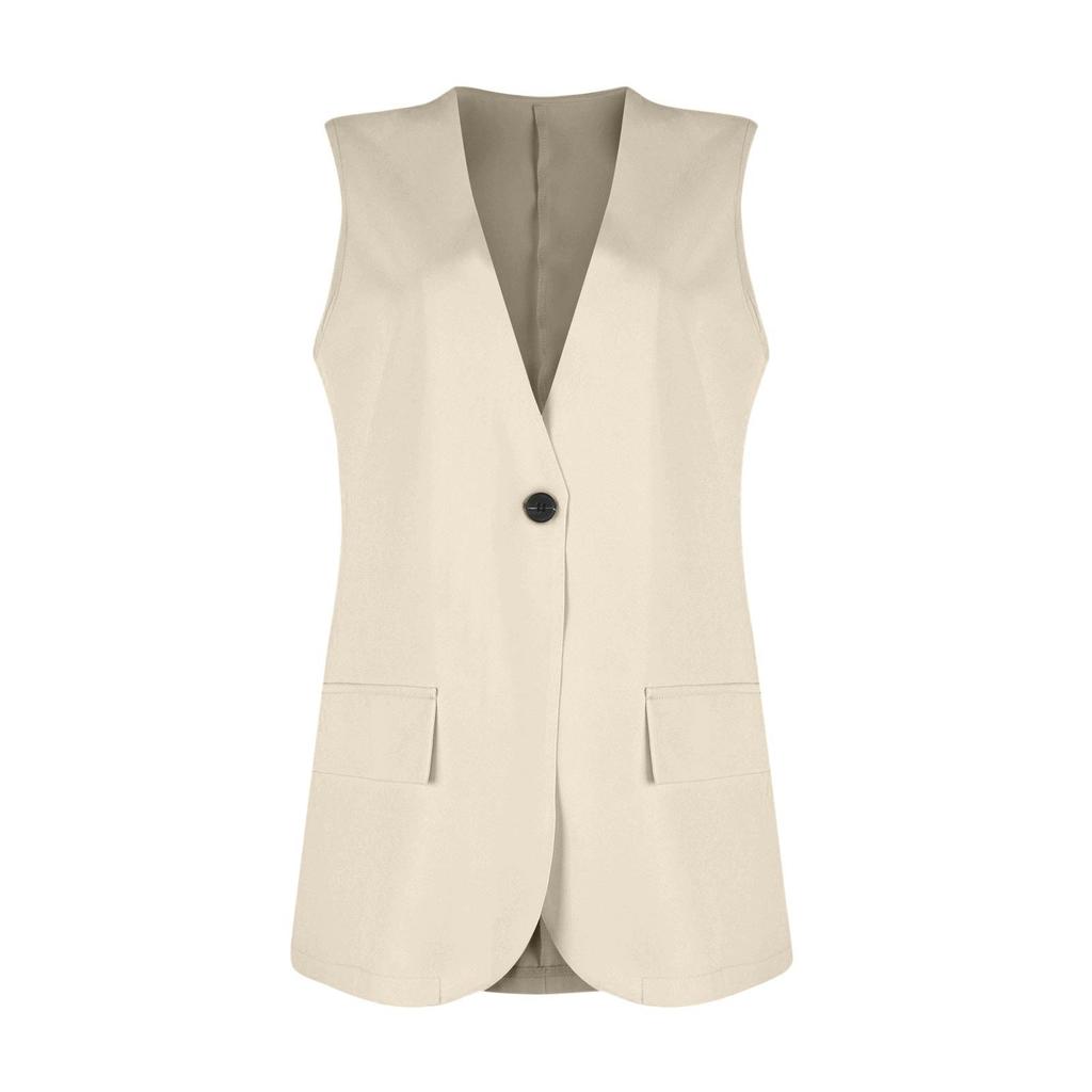 Ladies Summer Suit Jacket Work Casual Sleeveless V-Neck Single Button Solid Color Suit Vest