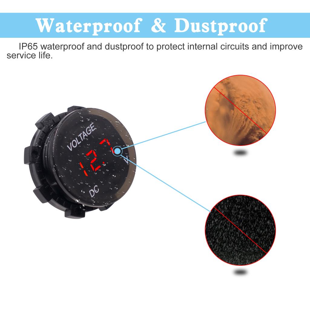 Automotive Digital Display Modified Voltmeter, Motorcycle Mounted, Waterproof LED Lens Display Instrument