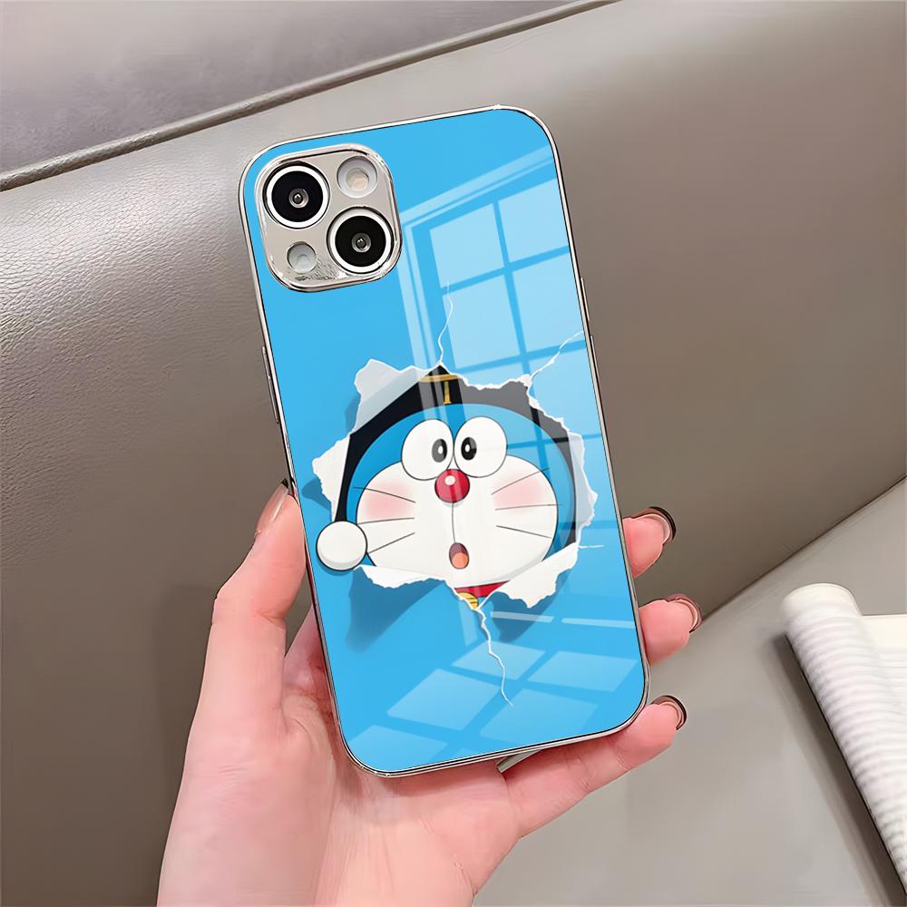 Cute C-Cartoon-D-DoraemonS Phone Case For IPhone 17 Pro Max 15 Pro 16 14 Plus 12 13 Mini 11 Pro Shockproof Electroplated Glass