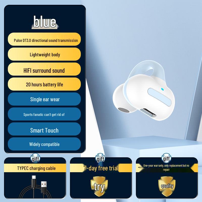 Беспроводные Bluetooth-наушники, не внутриканальные, сенсорное управление, длительное время ожидания, спортивный дизайн с зажимом на ухо, для одного уха