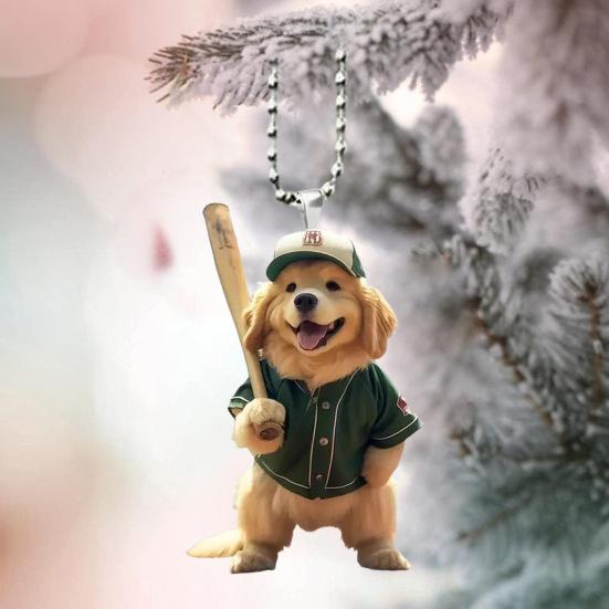 Собака бейсбола акриловое подвесное украшение для дома в помещении рождественская елка зеркало заднего вида автомобиля 2D плоский щенок подвесное украшение мультяшное животное кулон