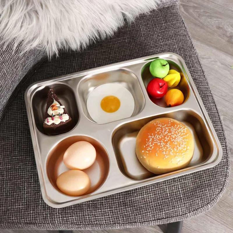 304 Stainless Steel Partitioned Dinner Plate Lunch And Dinner Tray Divided Plates Dinnerware Plate Thick Compartmentalized Plate