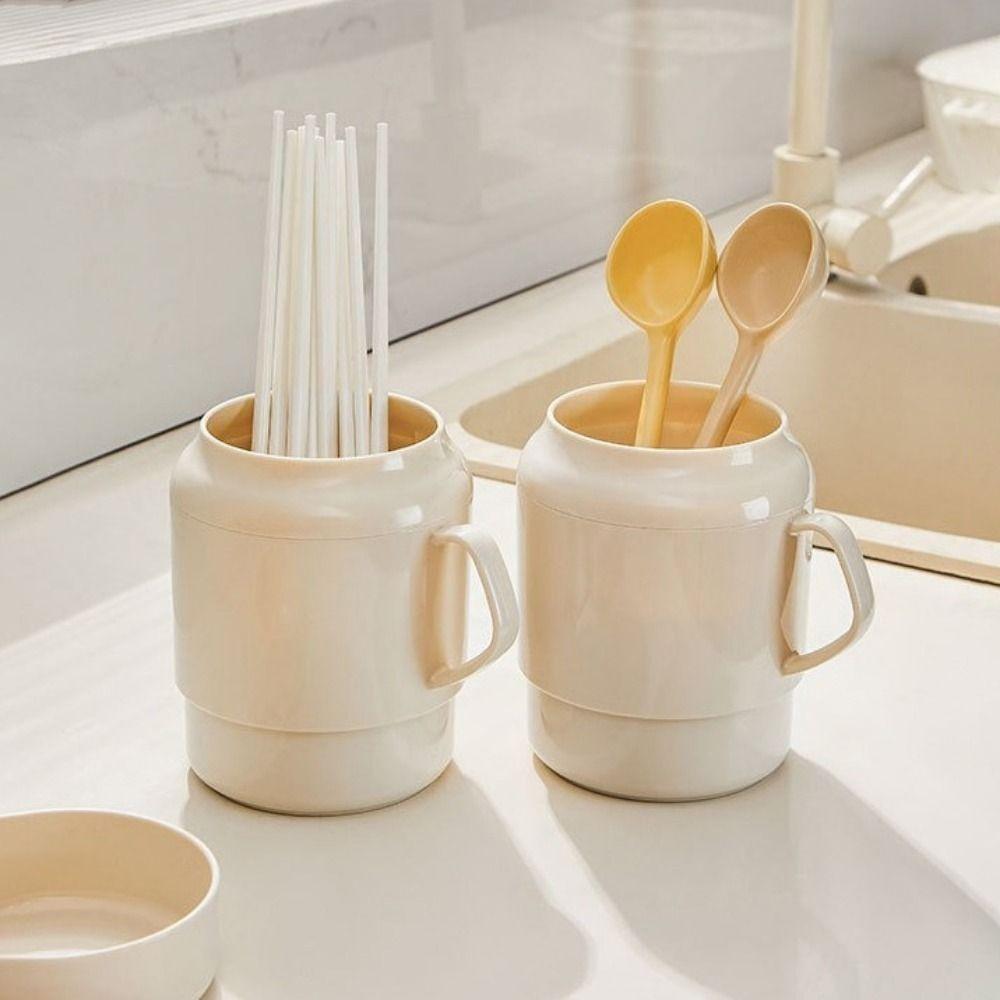 Plastic Double Layer Chopsticks Cage Detachable Large Capacity Cutlery Drain Rack Drainage with Handle Cutlery Organizer Kitchen