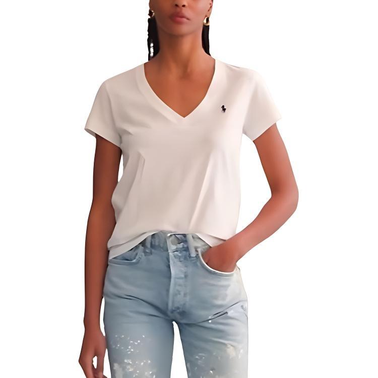 Polo Ralph Lauren Regular Sleeve T Shirt Women's White & Marine Blue Standard 211747406-003