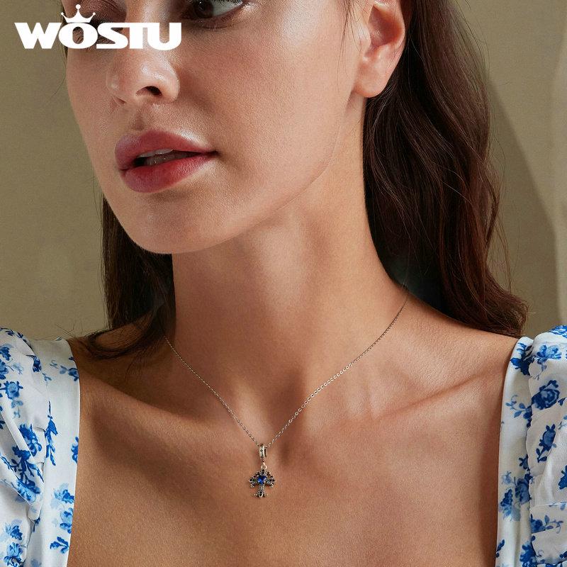 WOSTU Стерлингового серебра 925 пробы, винтажный кулон в виде креста, подвески, изысканные бусины в стиле ретро ирис для женщин, браслет и браслет, ювелирные изделия своими руками