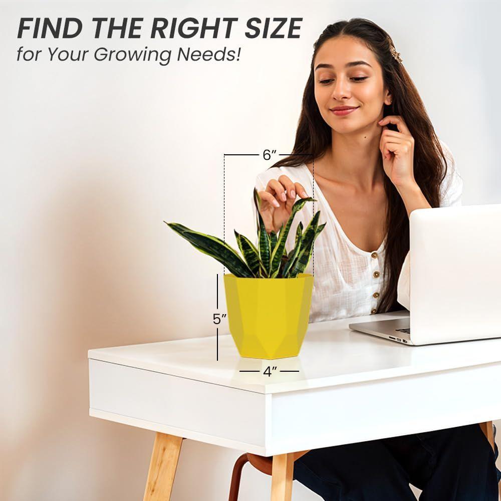 Гексагональный 6-дюймовый набор из 3 пластиковых цветочных горшков для домашнего декора, горшки для комнатных растений для гостиной, пластиковый цветочный горшок для сада (желтый)