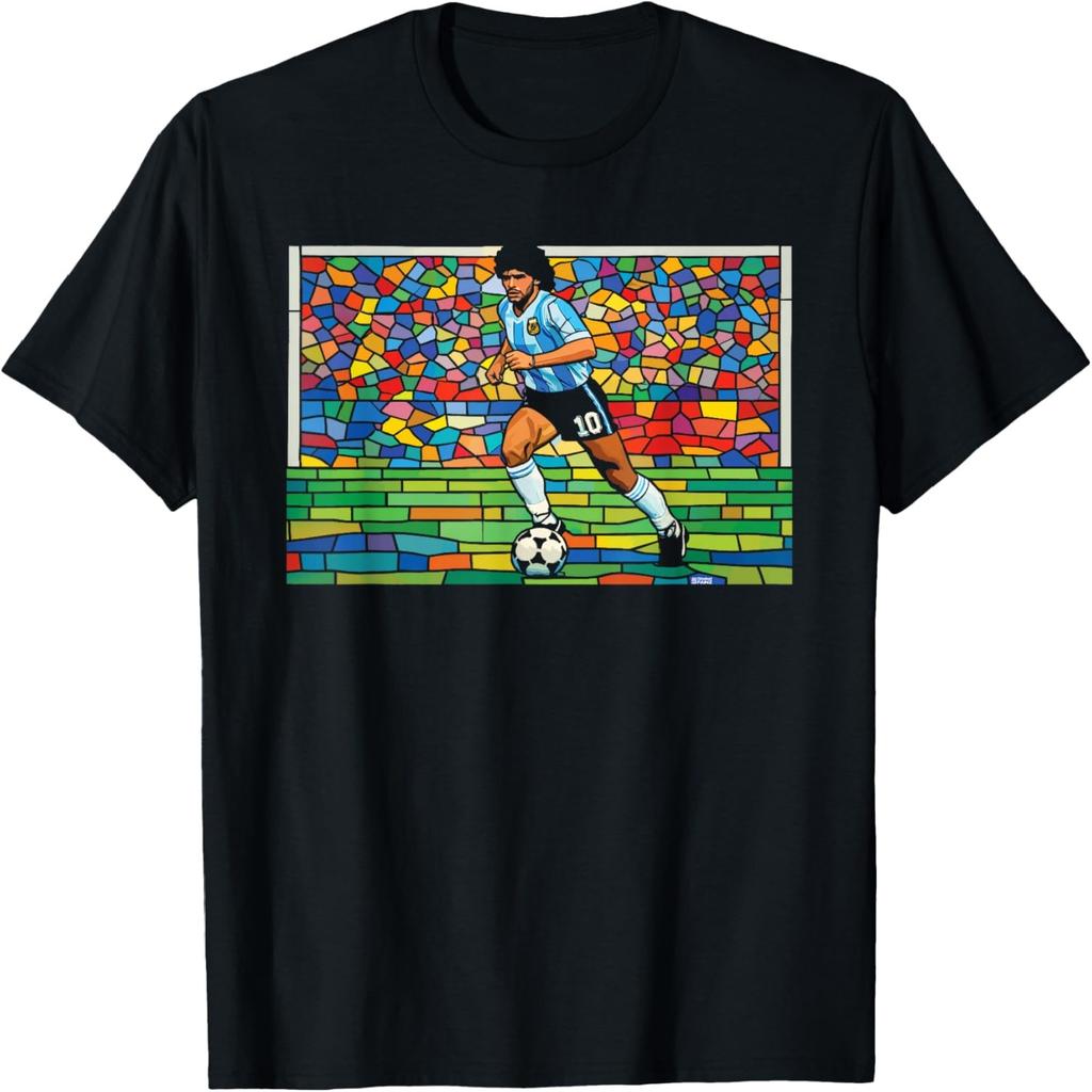 Diego Maradona Stained Glass Style Football Art Soccer T-Shirt