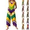 Womens Casual Overalls Jumpsuits Adjustable Straps Sleeveless Carnival Print Comfy Rompers With Pocket
