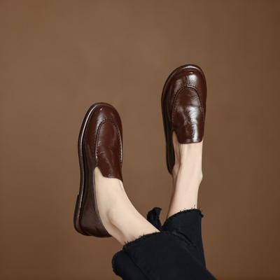 Новые женские туфли на каждый сезон, одинарные, с рукавом для стопы, с круглым носком, низкие, с неглубоким вырезом, удобная резиновая мягкая подошва, обувь большого размера, повседневные маленькие кожаные