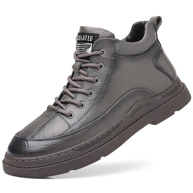 Зимние новые мужские хлопковые туфли кожаные шерстяные теплые мужские туфли высокие повседневные бархатные мужские кожаные туфли