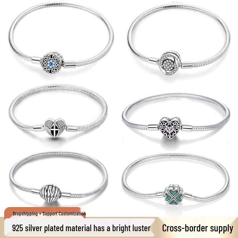 925 Silver Plated Woven Heart Snake Bone Bracelet - Fashionable DIY Beaded Handmade Design