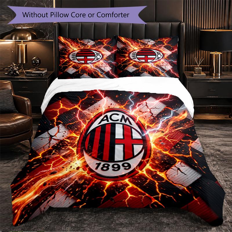 AC Milan Pattern 3 Pieces Bedding Set Soft Microfiber Duvet Cover with Pillow Cases for Bedroom