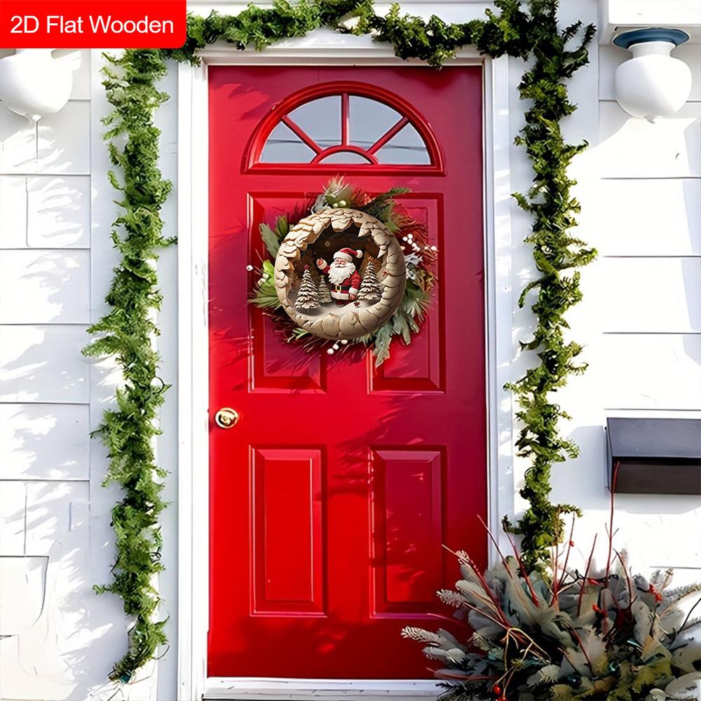 Wooden Christmas Sign with Santa Claus Pattern - Navidad Round Sign for Christmas Tree, Front Door, Wall Decor - Ideal Christmas Decoration