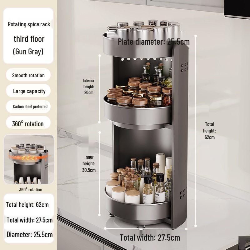 Rotating Kitchen Spice Rack - All-in-One Countertop Storage for Oil, Salt, Soy Sauce, & Vinegar