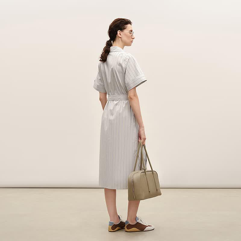 LESS 2026 Summer Short Sleeve Maxi Shirt Dress