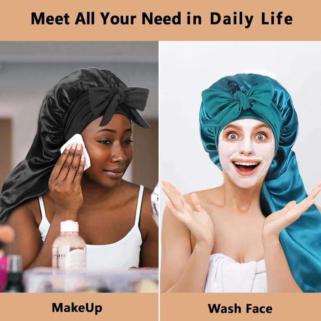 High Elastic Satin Solid Wide-brimmed Sleeping Hat Unisex Head Wrap Elastic Band Cap Hair Care Bonnet Night Sleeping Hat
