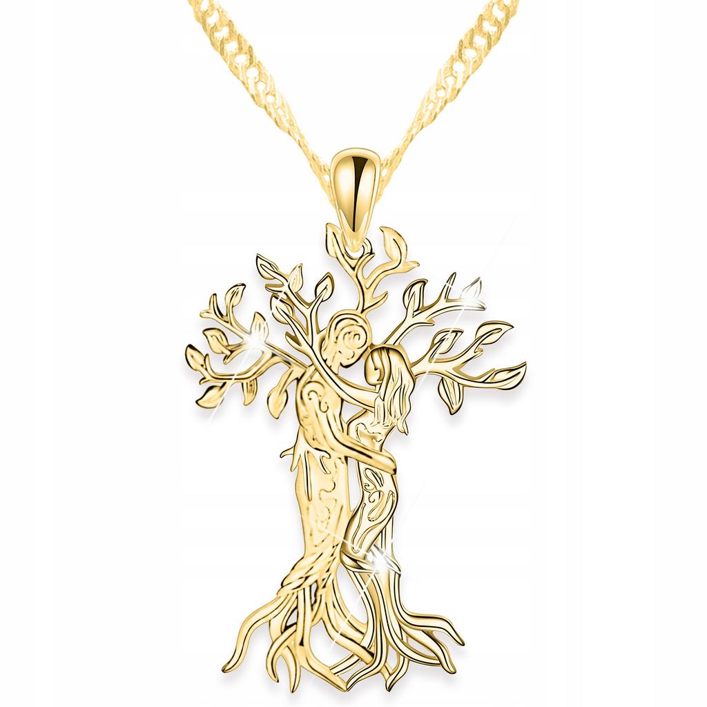 Gold Necklace Hugging I Love You Trees Eternal Love Silver 925