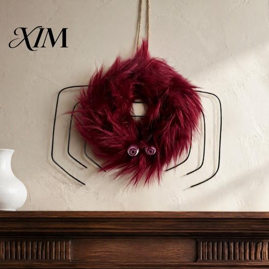 Fireplace Fall Seasonal Wreaths Halloween Fluffy Wreath for Front Door, Cute Furry Spider Hanging Indoor Window Decor with Pom Poms Party Home