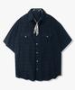 SSY Washed Check Linen 2-Pocket Loose Fit Half Shirt Navy