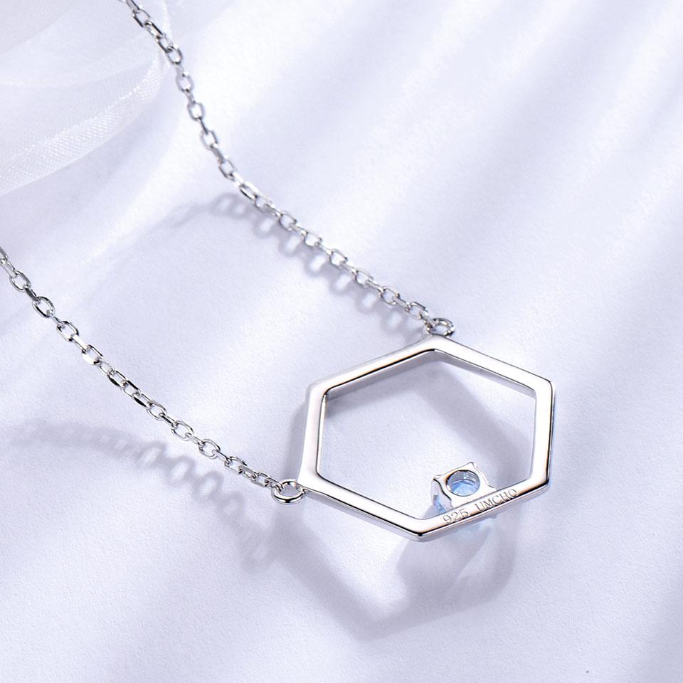 Hollow Hexagon Amethyst Real 925 Sterling Silver Necklaces For Women Various Gemstone 925 Silver Jewelry Long Necklace