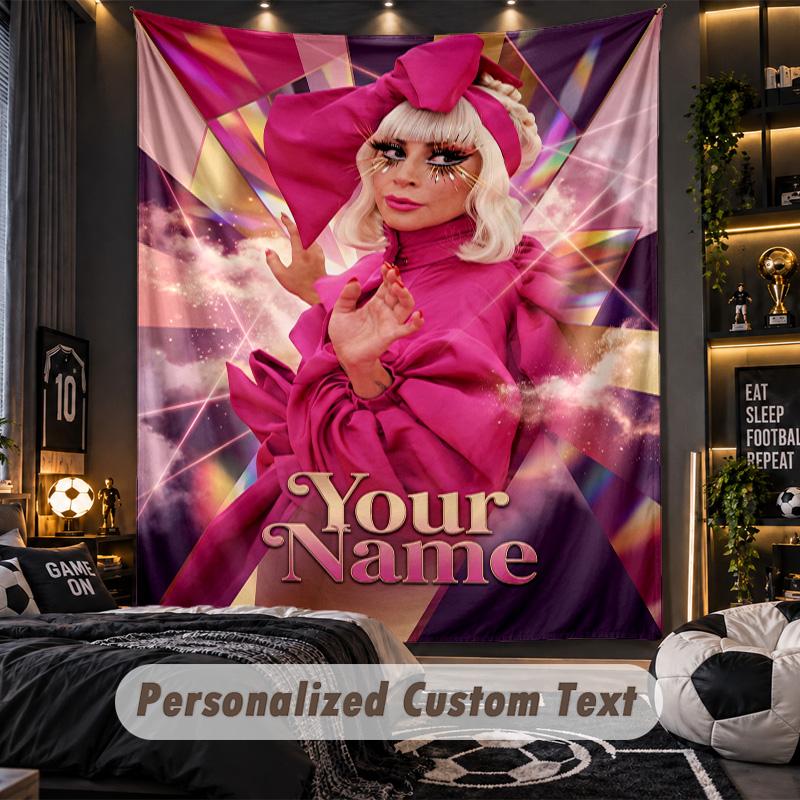 Personalized Wall Tapestry,Lady Gaga Custom Printed Name, Fabric Wall Art For Indoor Room Backdrop