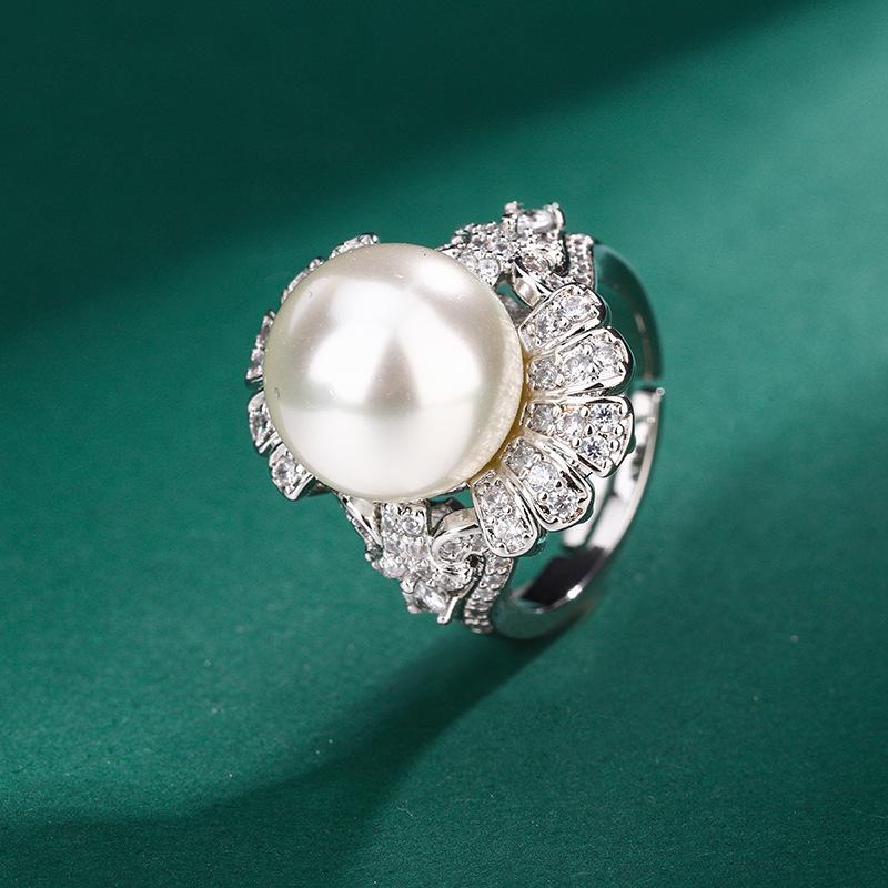Ювелирное изделие имитация натурального жемчуга кольцо с французским цветком бриллиант белый ракушечный жемчуг кольцо на указательный палец желтое ракушечное бусино кольцо
