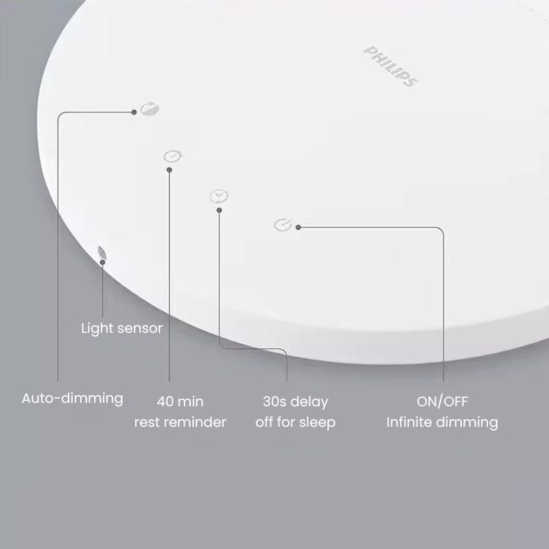 Philips Светодиодная лампа для защиты глаз, настольный светильник, регулируемая яркость 10-100%, таймер на 40 минут, напоминание об отдыхе