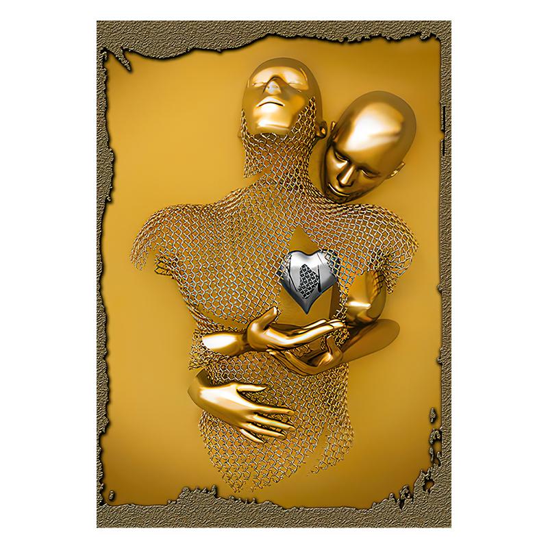 Абстрактная пара Скульптура Холст Картина Красное сердце Металлическая статуя Плакаты для влюбленных Настенная картина для гостиной Украшение дома