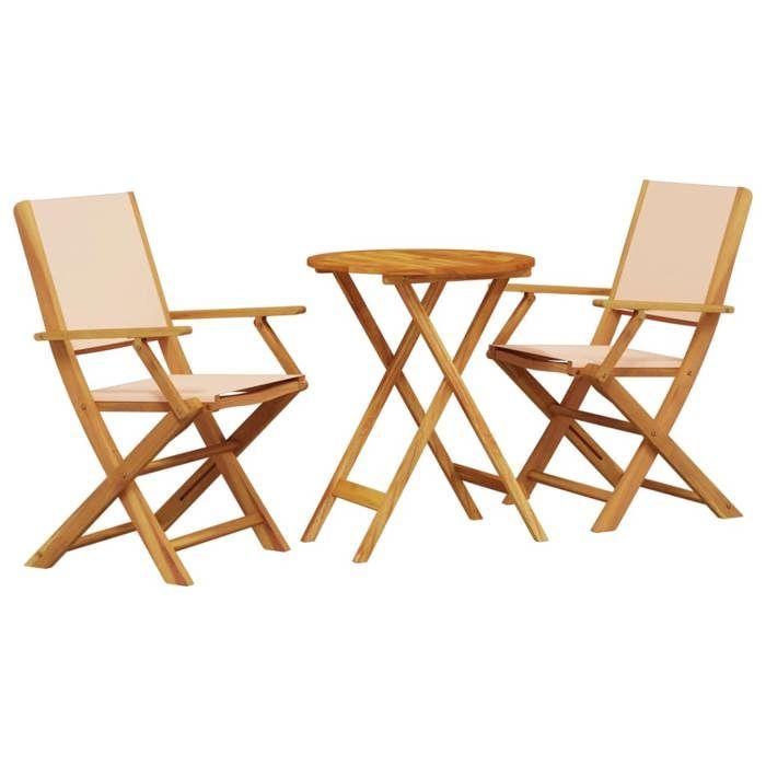 VidaXL Ensemble de bistro 3 pcs beige tissu et bois massif, ensemble de bistro de jardin, ensemble de balcon, ensemble de 3281799