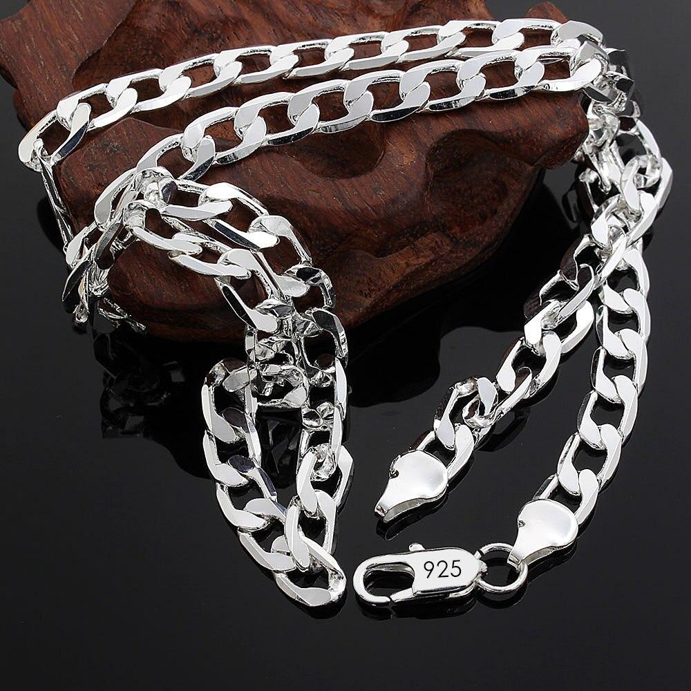 925 Sterling Silver 16/18/20/22/24 Inch 8MM Flat Sideways Figaro Chain Necklace for Woman Man Fashion Wedding Jewelry