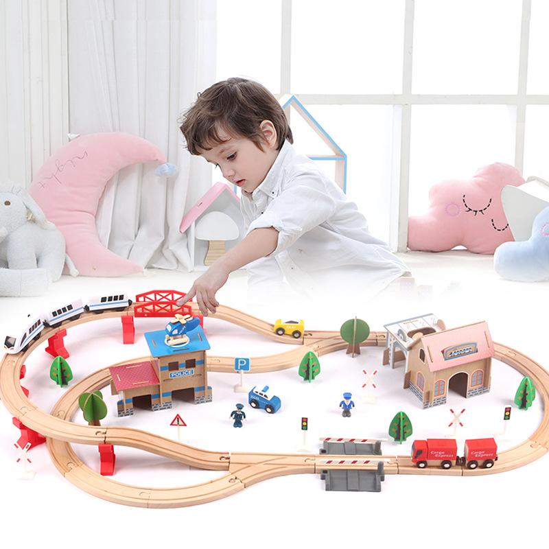 Toddler Wooden Barrel 88-piece Electric Train Track Children's Car Boys and Girls Educational Assembling Toys