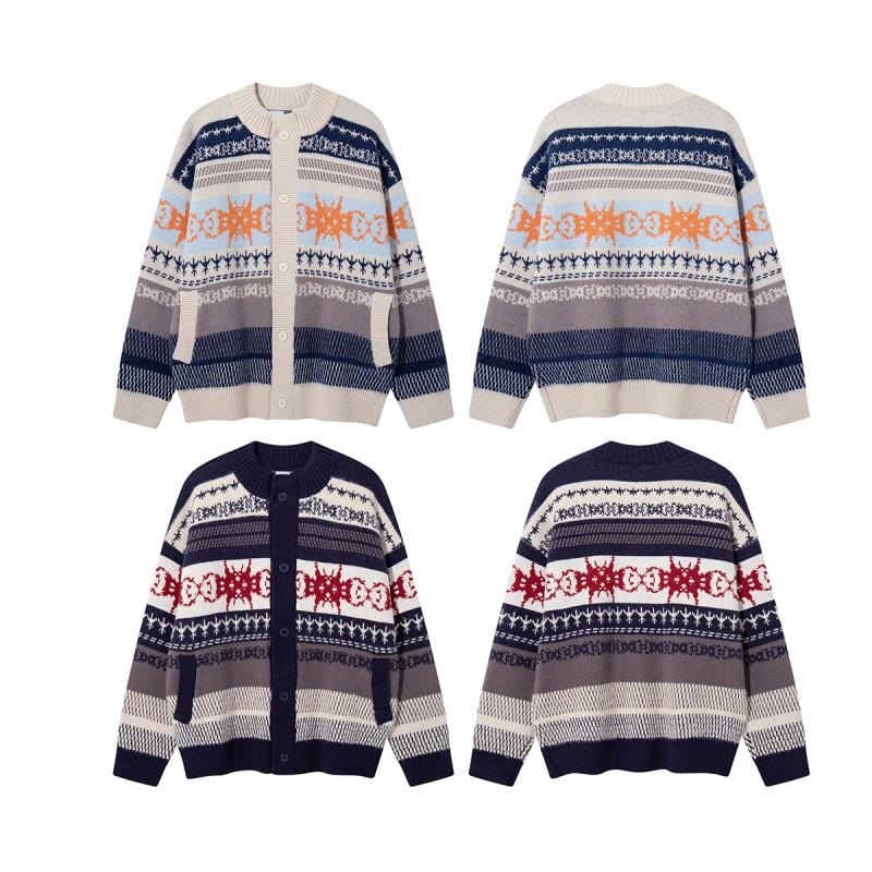 Cozy Oversized Knit Cardigan Women Men Winter Warm Fair Isle Long Sleeve Button Front Sweater