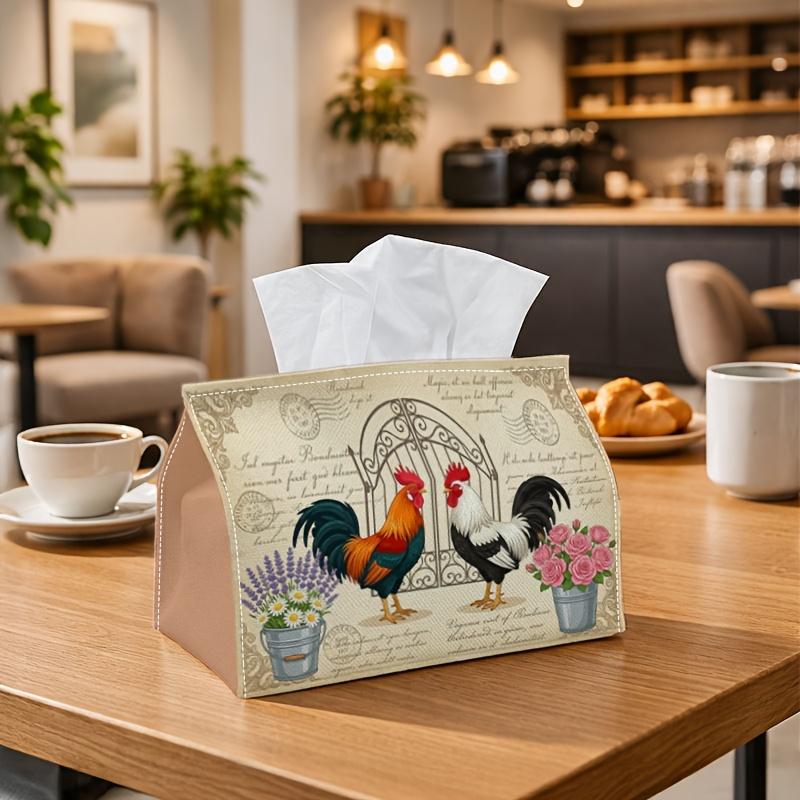 1pc French Country Farmhouse Tissue Box - Rooster Bird Iron Gate Napkin Storage Box, Suitable for Rolls/Facial Tissues/Single Sheets, Two Sizes Availa