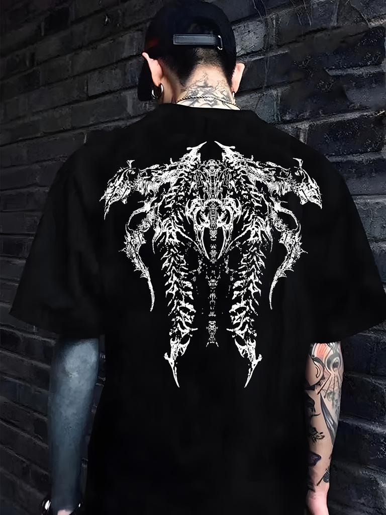 Черная футболка с принтом Модная футболка Летняя футболка в готическом стиле Дышащая и удобная футболка с круглым вырезом
