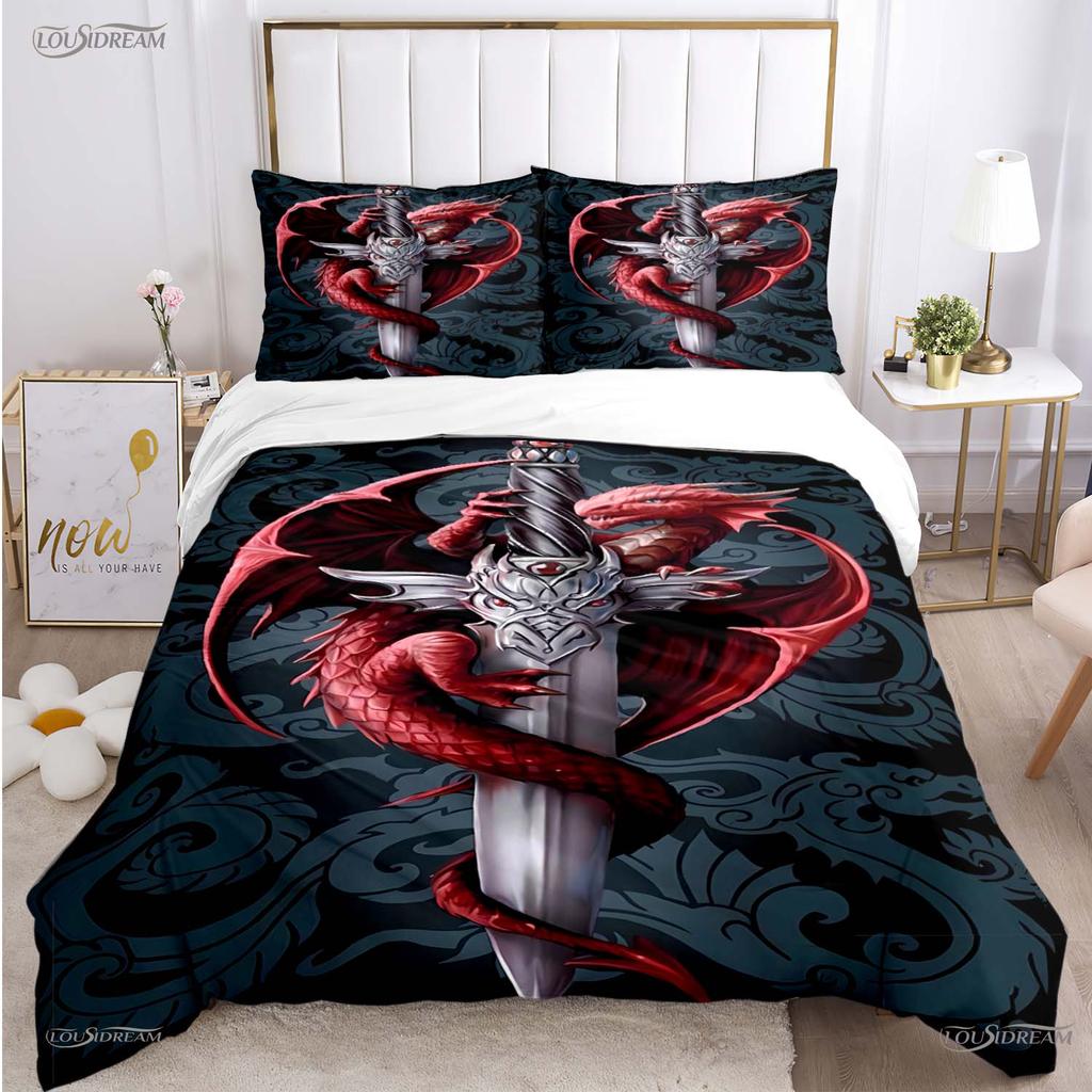 Fashion Dragon and Tiger Battle All Season Duvet Cover Bedding Sets Soft Quilt Cover and Pillowcases Single/Double/Queen/King