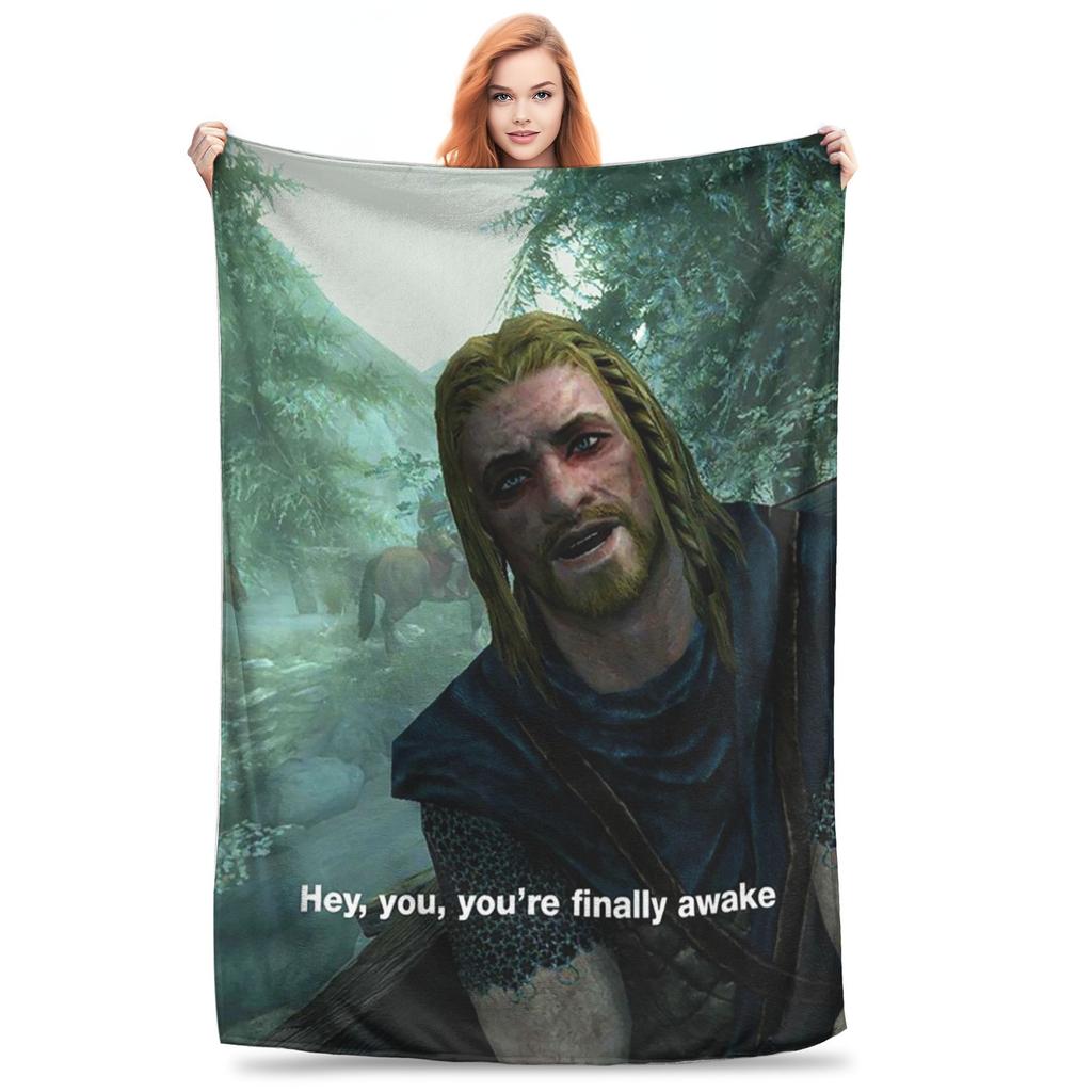 Эй ты Ты наконец проснулся Мем Skyrim Пледы Мягкий теплый фланелевый плед Плюшевый для кровати Гостиной Пикника Путешествий Дома