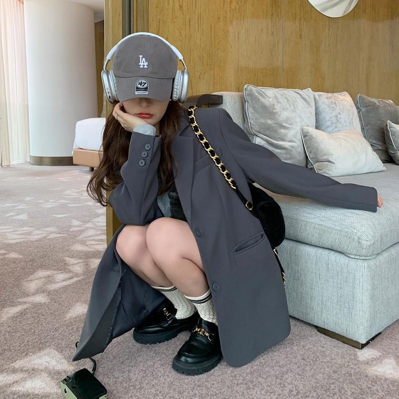 Женский корейский стиль с разрезом сзади, повседневный и универсальный серый модный блейзер с одним карманом для женщин