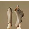 Soft Leather Pointed Short Boots Women's French Retro Autumn and Winter New Soft Leather Bare Boots Low Thick Heel Single Boots Winter High Heels Wome