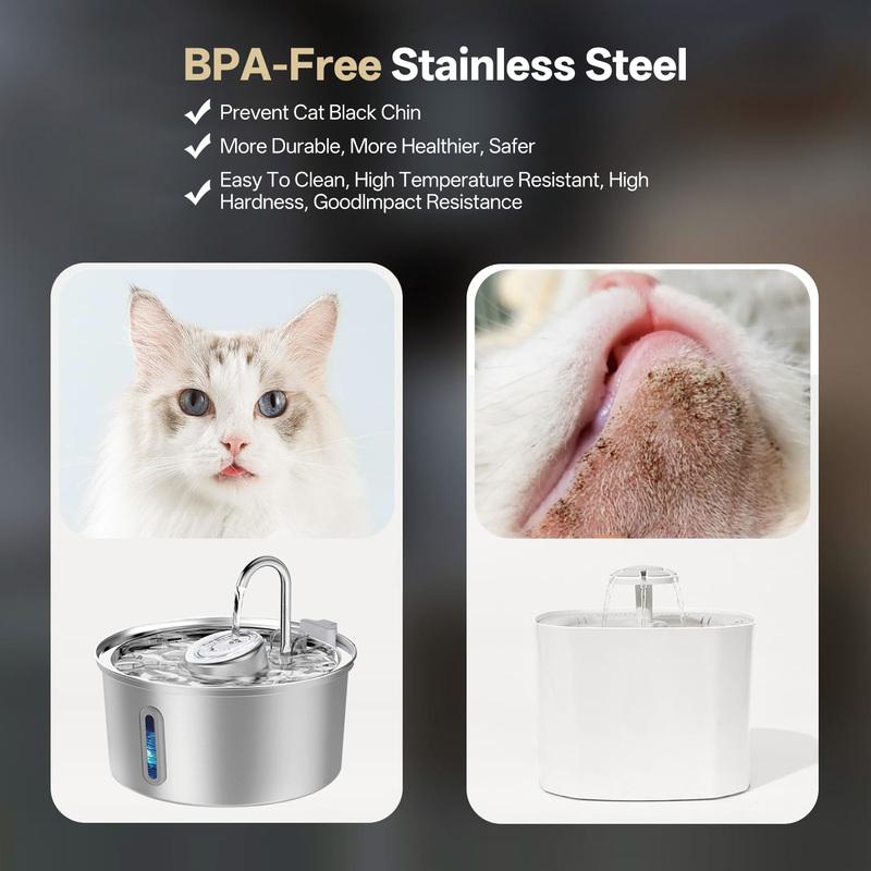 3.2L Stainless Steel Pet Water Fountain With Visible Window Filtration System Automatic Cat Fountain for Cats/Dogs Drinking Bowl